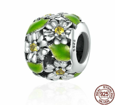 #ad 925 Sterling Silver Charm Beads Daisy Flower Leaves Fit Bracelet Jewelry Making $30.36