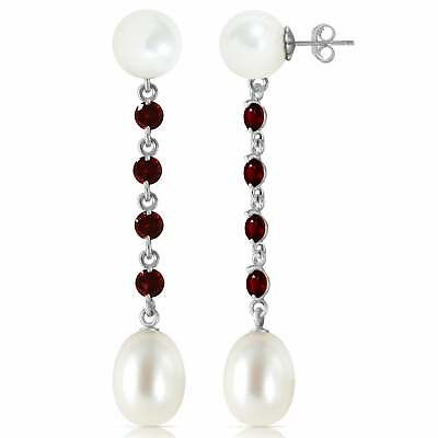 #ad 11 Carat 14K Solid White Gold Chandelier Gemstone Earrings w Garnets amp; Pearls $394.99