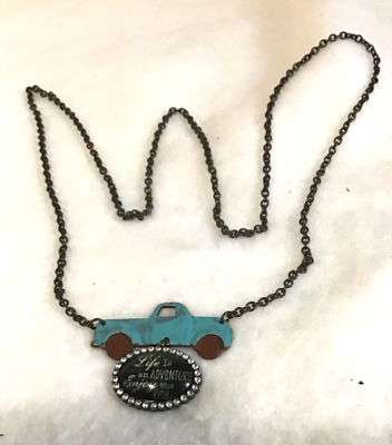 #ad Heavy Chain Necklace Life is an Adventure Enjoy the Ride Blue pick up Truck $9.00
