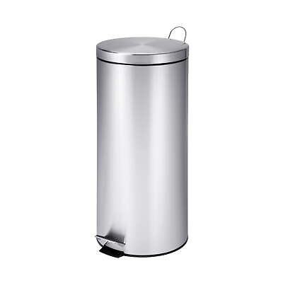 #ad 8 Gallon Round Stainless Steel Kitchen Step Trash Can Silver $25.80