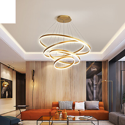 #ad Modern Circle Rings Hanging Lamp LED Chandeliers Bedroom 4 Rings Pendant Lights $114.00