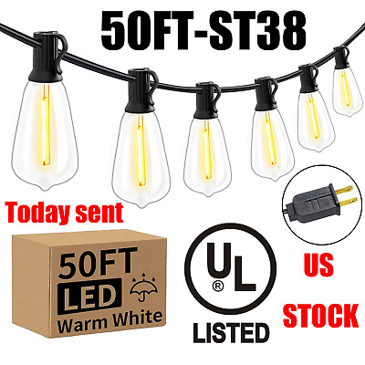 #ad Outdoor String Lights 50ft LED ST38 Warm Edison String Lights Outdoor $29.38