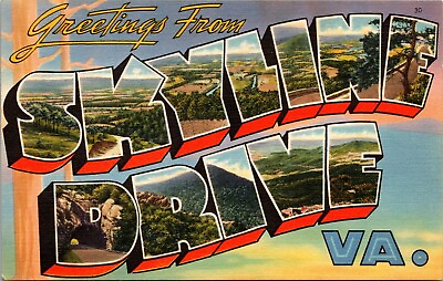 #ad Vtg Skyline Drive Virginia VA Large Letter Greetings from 1940s Linen Postcard $3.99