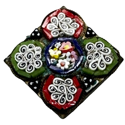 #ad Colorful Antique Micro Mosaic Italy Brooch with Flowers $77.63