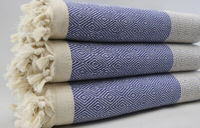 #ad Pure Cotton Turkish Blue Cream Bedspread Beach Blanket Throw Peshtemal AU $101.40