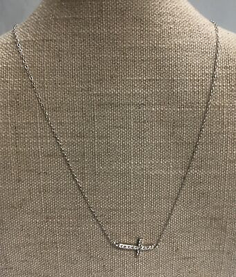 #ad .925 Sterling Silver Cubic Zirconia Cross Necklace 17 7 8quot; $13.98