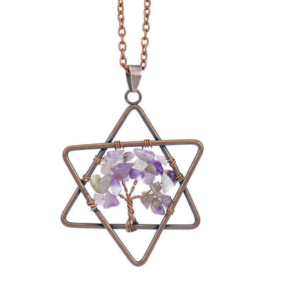 #ad 10pcs Amethyst Gems Star Of David Tree Pendants Necklace Charkra Reiki Amulet $26.55