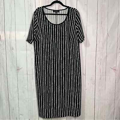 #ad ELOQUII 20 Vertical Pin Stripe Dress Short Sleeve Black and White Plus Size Fall $14.39