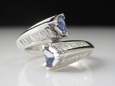#ad Sapphire Diamond Ring 750 White Gold Trillion F VVS Bypass 18K Size 6.75 NEW $1995.00