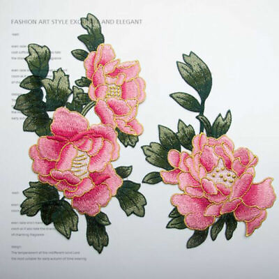 #ad 2Pcs Flower Embroidered Patches Peony Sew on Applique Clothing Badge DIY Craft AU $4.27