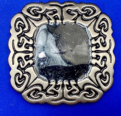 #ad Vintage black Enamel and silver flower theme square rounded corner belt buckle $6.50