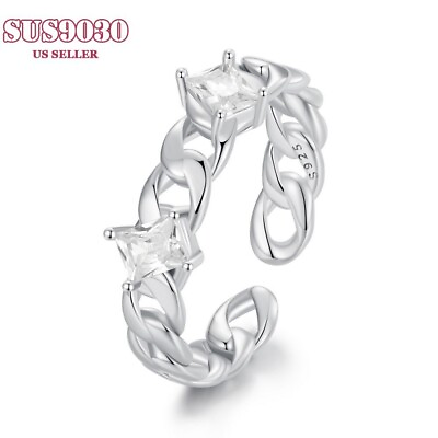 #ad Fashion Women 925 Sterling Silver Jewelry Chain Open Ring $17.26