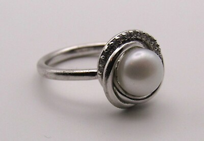 #ad Simple Elegance Sterling Silver 8mm Round White Freshwater Pearl Ring Sz 9 $28.99