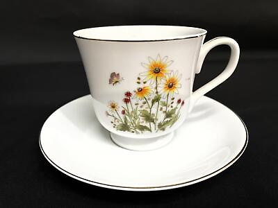 #ad China Teacup and Saucer White With Sunflowers And Butterfly $11.00