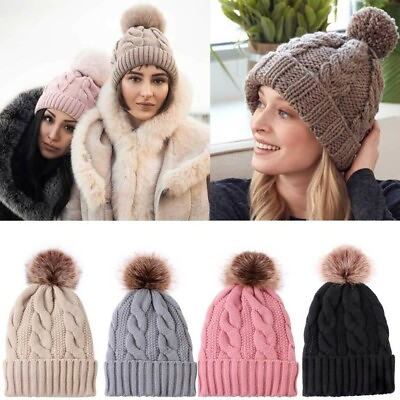 #ad Women Fashion Thicken Wool Knitted Hats Beanie Cap Warm Winter Hat HOT $1.99