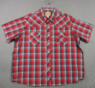 #ad Wrangler Pearl Snap Shirt 3XL Mens Red White Blue 4th Cowboy Rodeo Pocket $15.60