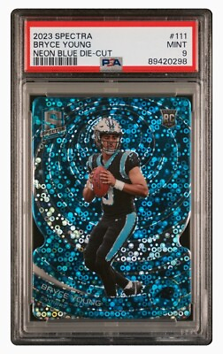 #ad 2023 Spectra Bryce Young #111 Neon Blue Die Cut RC Color Match 50 RC PSA 9 $175.00