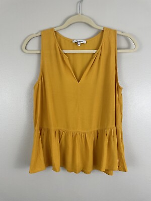 #ad Madewell Peplum Tank Top Golden Yellow Ruffle Swing Relaxed Fit Women#x27;s Small $11.40