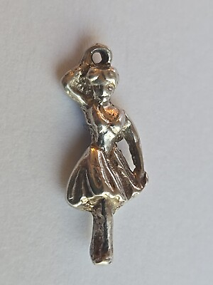 #ad Sterling Silver Dancing Woman With Dress SQUARE DANCER Charm VINTAGE $12.99