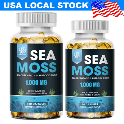 #ad Organic Sea Moss 1000mg Irish Moss Bladderwrack Burdock Root 60 120 Capsules $11.98