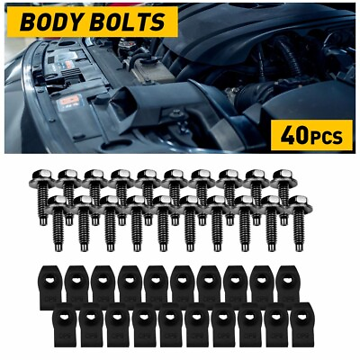 #ad #ad 40x Body Bolts U nut Clips For Ford Truck 5 16 18 x 1 3 16quot; 1 2quot; hex Black EE $17.99
