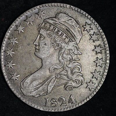 #ad 1824 Capped Bust Silver Half Dollar CHOICE XF FREE SHIPPING E292 XCHZ $245.67