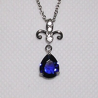 #ad Simulated Blue Sapphire Pear amp; White Diamond Sterling Silver Pendant Necklace $24.24