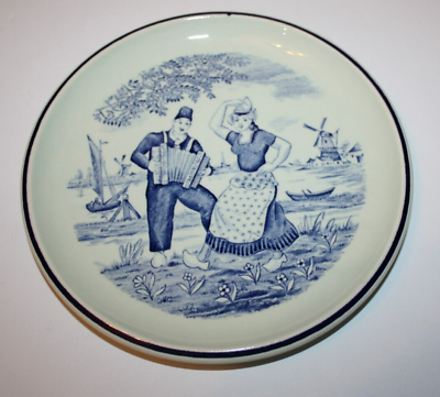 #ad Vintage Boch Belgium Delft Blue amp; White Dancing Couple Plate $5.00