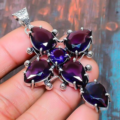 #ad Cross Amethyst Gemstone Handmade Gift Jewelry Pendant 2.56quot; y654 $7.99