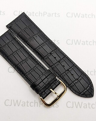 #ad 28mm Genuine Oversized Swiss leather watch strap Black with gold plated buckle C $15.00