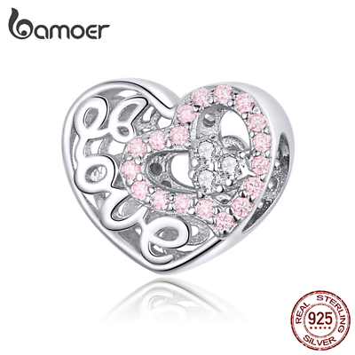 #ad BAMOER European CZ Beautiful love Charm 925 Sterling silver Fit Bracelet Jewelry $8.90