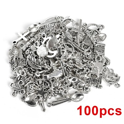 #ad 100pcs Wholesale Bulk Tibetan Silver Mix Charms Pendants Jewelry Making DIY $3.99