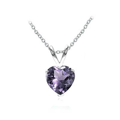 #ad Sterling Silver Amethyst 7mm Heart Solitaire Necklace $17.69