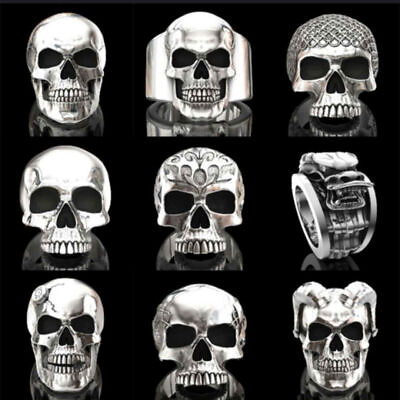 #ad 20pcs Gothic Mens Skull Bones Biker Ring Men Stainless Steel Jewelry Size 6 13 $26.55