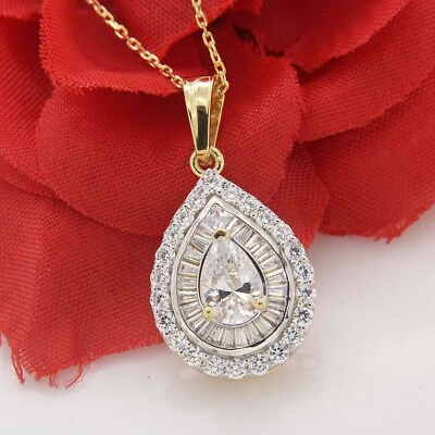 #ad Women#x27;s Gorgeous Pendant 2 Ct Pear Cut Simulated Diamond 14K Yellow Gold Plated $139.99