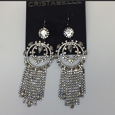 #ad CRISTABELLE CRYSTAL SILVER CHANDELIER EARRINGS 3.75” LONG NWT $49.99