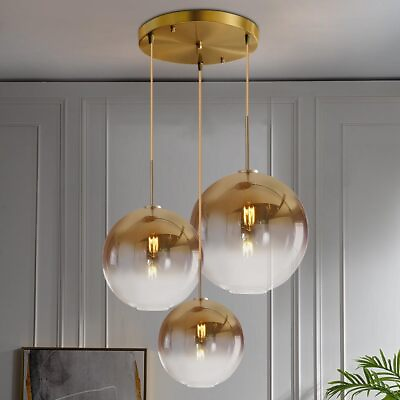 #ad Gradient Gold Glass Chandelier 3 Light Cluster Pendant Lamps Lighting Fixtures $135.99