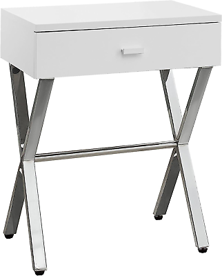 #ad Monarch Specialties Chrome Metal Night Stand Accent Table 22.00 Glossy White $136.88