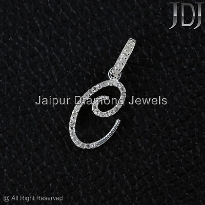 #ad Solid 14k White Gold Pendant Natural Diamond C Letter Initial Charm Gift Pendant $253.00