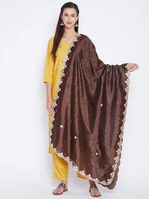 #ad Womens Brown amp; Gold Toned Embroidered Dupatta with Gotta Patti free shipping $17.84