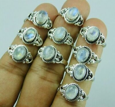#ad Natural Rainbow Moonstone Gemstone 925 Sterling Silver Plated Wholesale Lot Ring $31.44