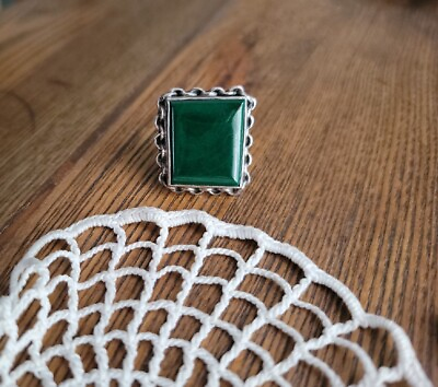 #ad Native American Sterling Green Onyx Ornate Border Ring Size 6 $49.99