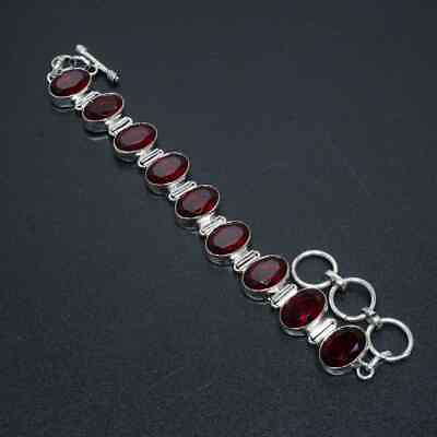 #ad Garnet Simulated Gemstone Handmade Sterling Silver Jewelry Bracelet 7 8quot; $59.99