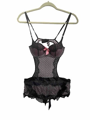 #ad Victorias Secret Sexy Little Things Sz 34B Black Pink Sheer French Maid Lingerie $20.00
