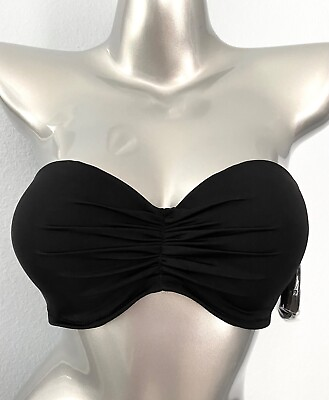 #ad Victorias Secret Nwt Black Malta Underwire Strapless Bandeau Bikini Top 36DD $29.99