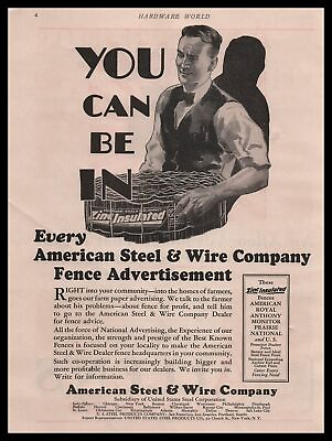 #ad 1929 American Steel amp; Wire Company Zinc Insulated Fence Farmers Co Op Print Ad $14.95