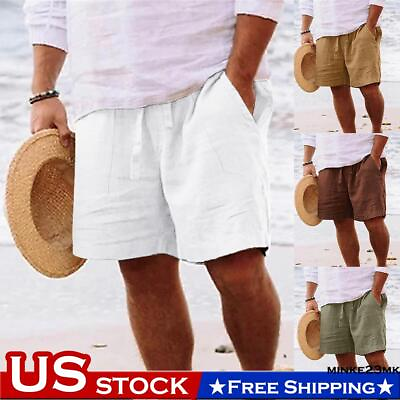 #ad Men Casual Loose Shorts Elastic Waist Drawstring Summer Sports Pants Beach $14.34