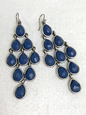 #ad Sterling Silver Blue Tear Drop Stone Chandelier Earrings 2 3 4quot; $35.99