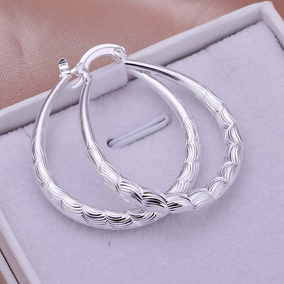 #ad 925 Sterling Solid Silver Hoop Pierced Earrings For Women $7.69