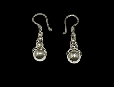 #ad Sterling Earrings Silver Three Ball Dangle Earrings Hook Pierced $22.50